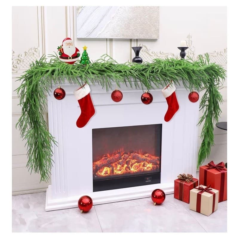 9FT Real Touch Norfolk Pine Artificial Christmas Garland with Hanging Ring - Thumbnail 2