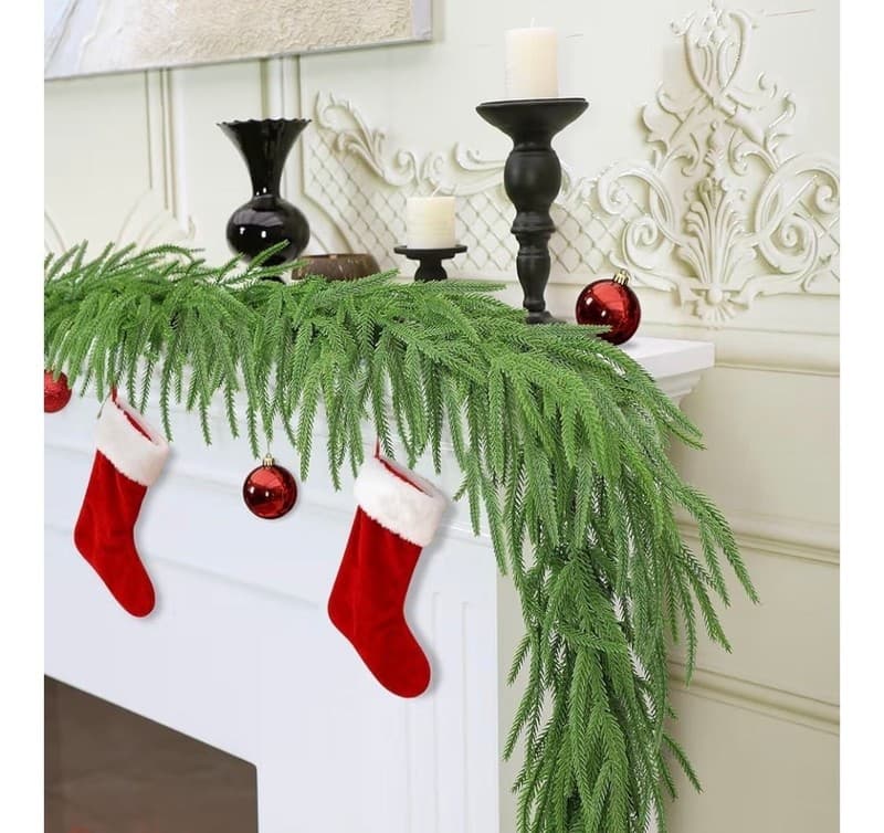 9FT Real Touch Norfolk Pine Artificial Christmas Garland with Hanging Ring - Thumbnail 8