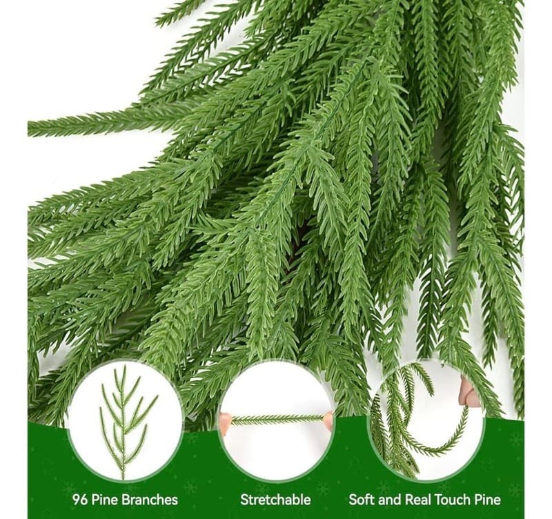 9FT Real Touch Norfolk Pine Artificial Christmas Garland with Hanging Ring - Thumbnail 4