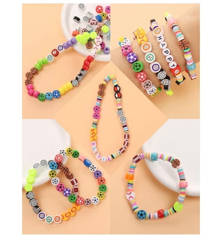 600 Pieces Sports Ball Polymer Clay Beads Kit with Alphabet Beads and Crystal St - Thumbnail 2