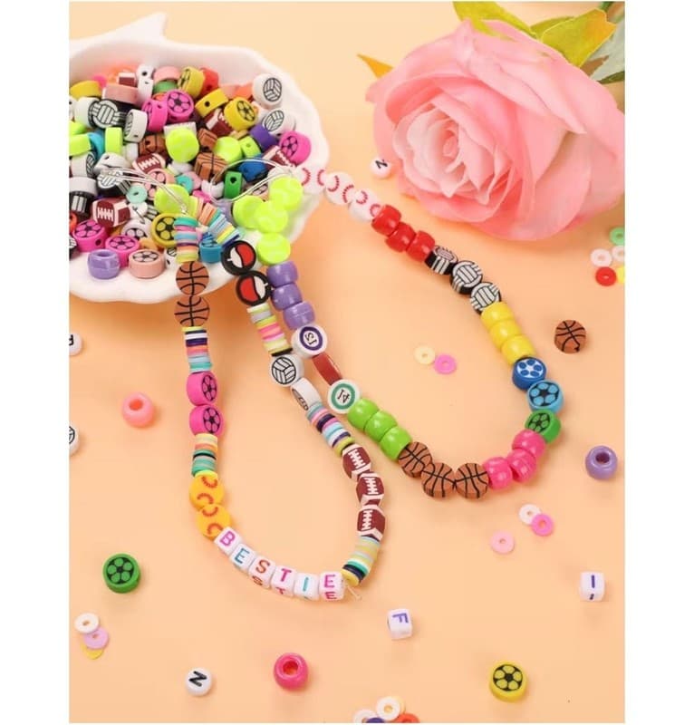 600 Pieces Sports Ball Polymer Clay Beads Kit with Alphabet Beads and Crystal St - Thumbnail 7