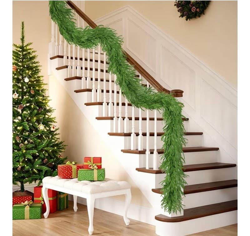 9FT Real Touch Norfolk Pine Artificial Christmas Garland with Hanging Ring - Thumbnail 5