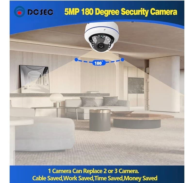 DCSEC 5MP 180 Degree Wide Angle 4-in-1 Analog HD Dome Security Camera - Thumbnail 2