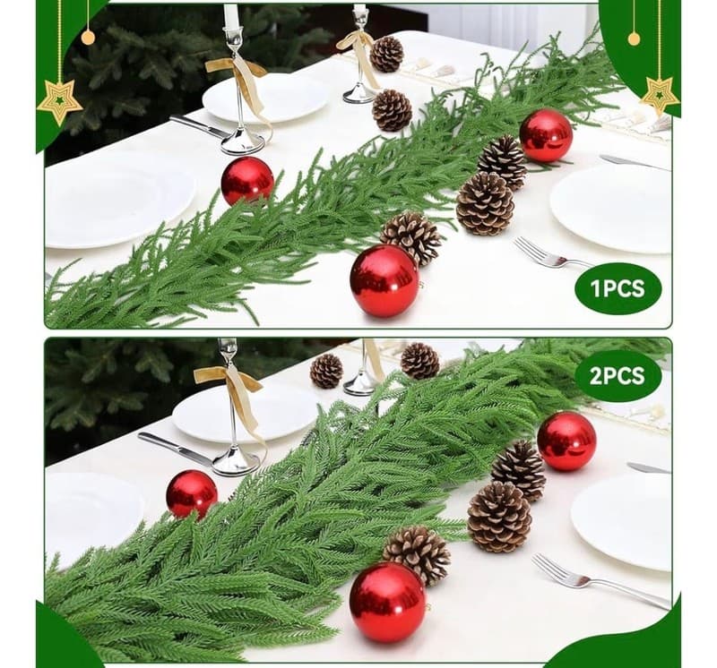 9FT Real Touch Norfolk Pine Artificial Christmas Garland with Hanging Ring - Thumbnail 6