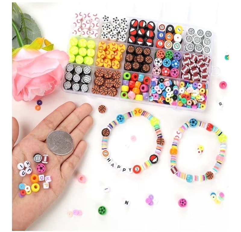 600 Pieces Sports Ball Polymer Clay Beads Kit with Alphabet Beads and Crystal St - Thumbnail 4