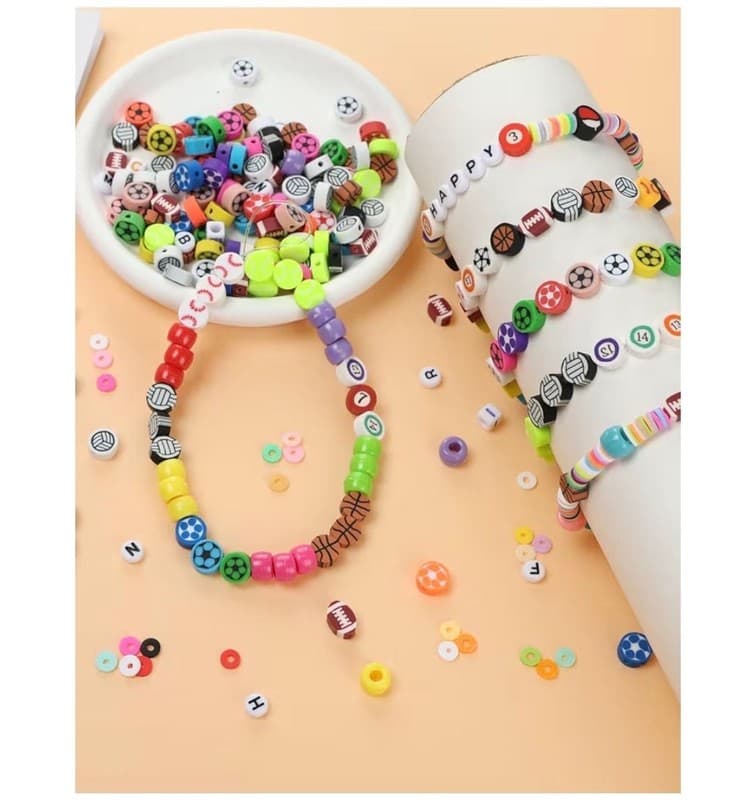 600 Pieces Sports Ball Polymer Clay Beads Kit with Alphabet Beads and Crystal St - Thumbnail 6