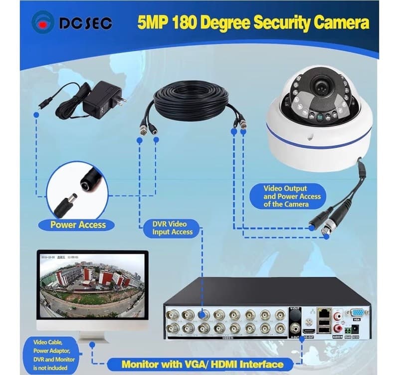 DCSEC 5MP 180 Degree Wide Angle 4-in-1 Analog HD Dome Security Camera - Thumbnail 4