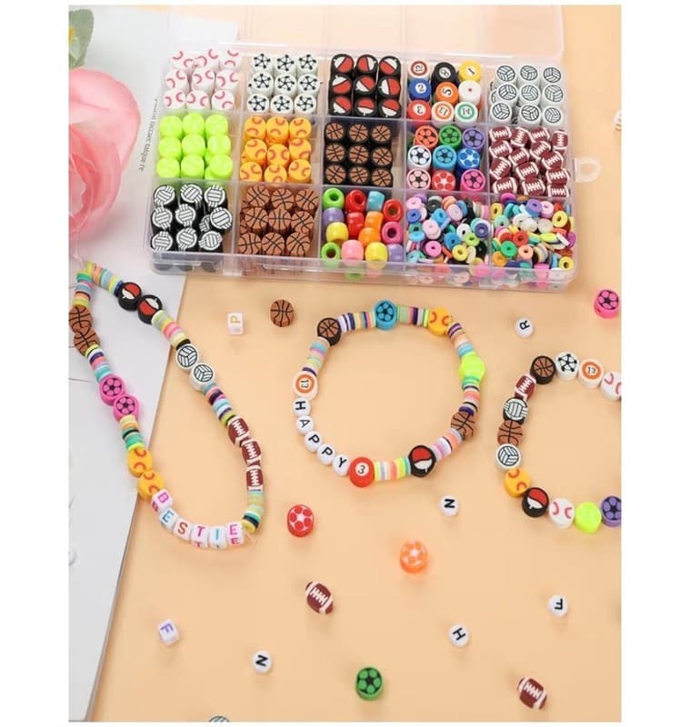 600 Pieces Sports Ball Polymer Clay Beads Kit with Alphabet Beads and Crystal St - Thumbnail 5
