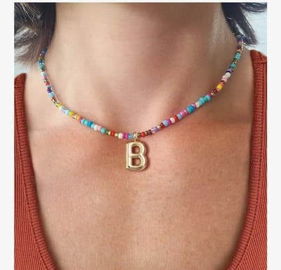 🌈 "B" Initial Colorful Beaded Necklace - Thumbnail 2