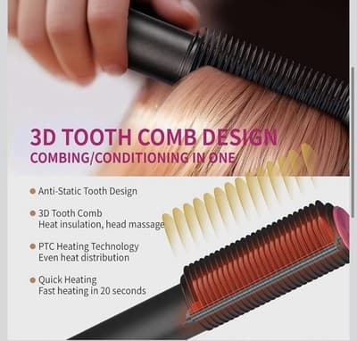 Auraviva Hair Straightener Brush 2-in-1 Straightening Comb 5 Temp Dual Voltage - Thumbnail 3