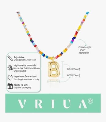 🌈 "B" Initial Colorful Beaded Necklace - Thumbnail 3