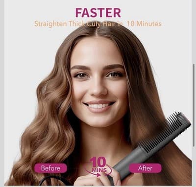 Auraviva Hair Straightener Brush 2-in-1 Straightening Comb 5 Temp Dual Voltage - Thumbnail 4