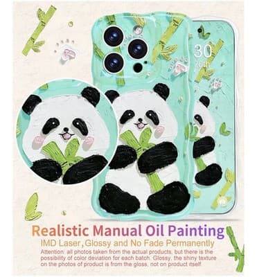 iPhone 13 Pro Max Case – Cute Panda Oil Painting Design - Thumbnail 2