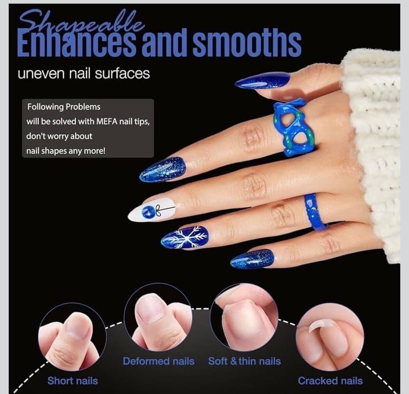 MEFA 600 Pieces Short Almond Soft Gel Nail Tips 15 Sizes - Thumbnail 3