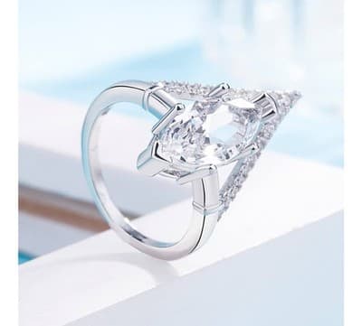 Elegant Triangle Marquise Cut Ring – Size 8 | Silver Tone - Thumbnail 4