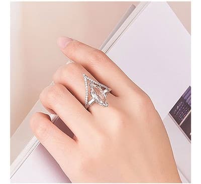 Elegant Triangle Marquise Cut Ring – Size 8 | Silver Tone - Thumbnail 6
