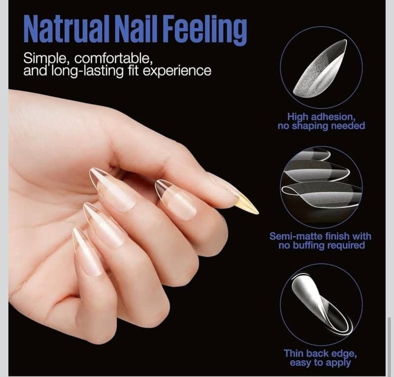 MEFA 600 Pieces Short Almond Soft Gel Nail Tips 15 Sizes - Thumbnail 6