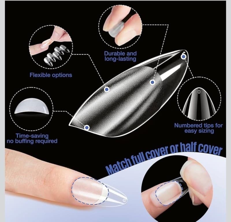 MEFA 600 Pieces Short Almond Soft Gel Nail Tips 15 Sizes - Thumbnail 4