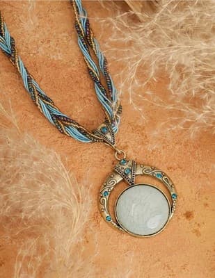 Multilayer Beads Chain Necklace – Boho Turquoise Pendant | Retro Bohemian Style - Thumbnail 5