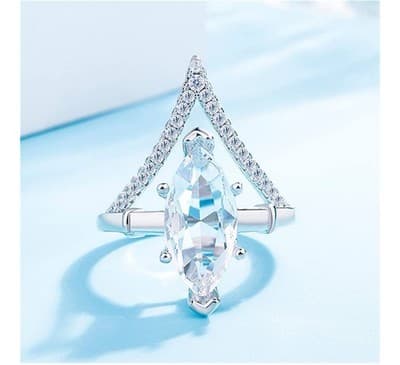 Elegant Triangle Marquise Cut Ring – Size 8 | Silver Tone - Thumbnail 3