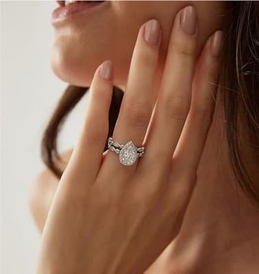 2-Piece Teardrop Halo Ring Set – Sizes 8 or 10 | Elegant Cubic Zirconia Bridal - Thumbnail 3