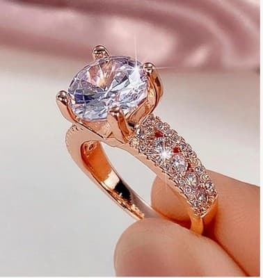 Rose Gold Engagement Ring – CZ Solitaire with Side Stones, Size 9, - Thumbnail 2
