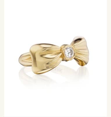 Gold Bow Ring with Center CZ Stone – Fashion Statement Ring, Size 10 - Thumbnail 2