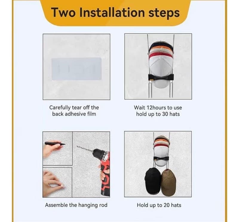 Howolaid 2-Pack Wall Mounted Baseball Cap Organizer and Hat Rack - Thumbnail 6
