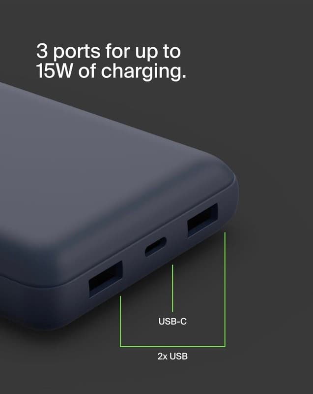 Belkin BoostCharge 20,000mAh Power Bank 15W with 3 Ports - Blue - Thumbnail 9