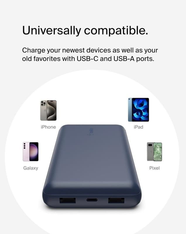 Belkin BoostCharge 20,000mAh Power Bank 15W with 3 Ports - Blue - Thumbnail 8