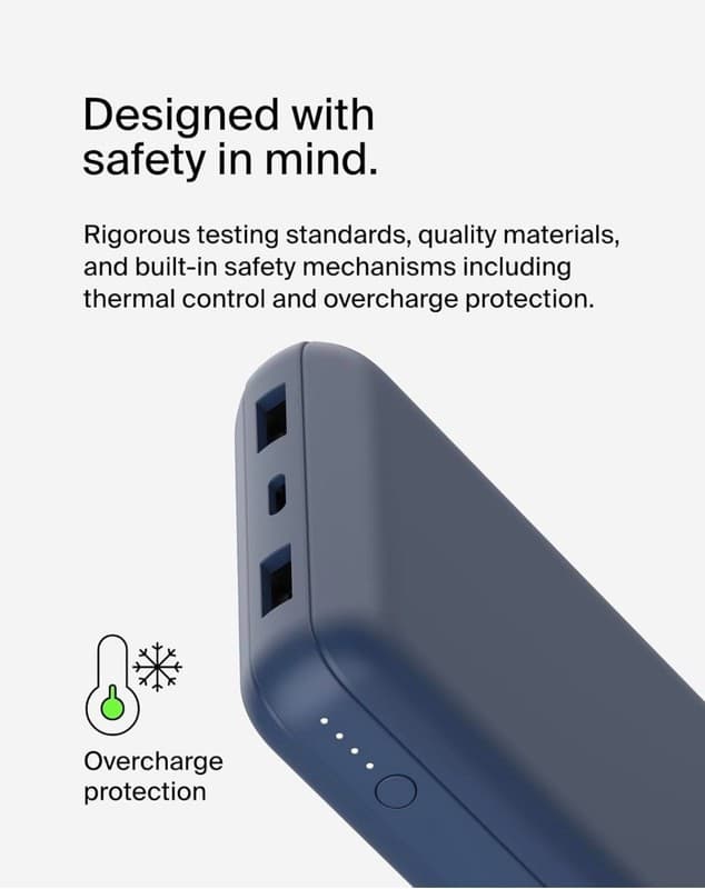 Belkin BoostCharge 20,000mAh Power Bank 15W with 3 Ports - Blue - Thumbnail 10