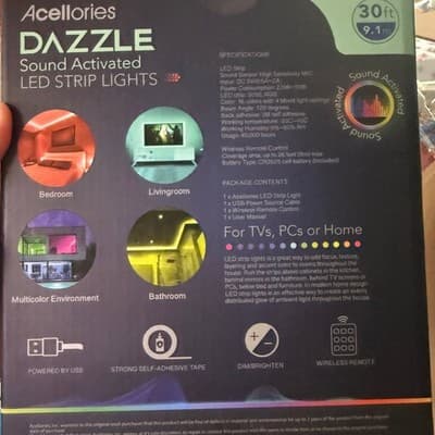 Acellories Dazzle 30ft Sound Activated LED Strip Lights with Wireless Remote - Thumbnail 2