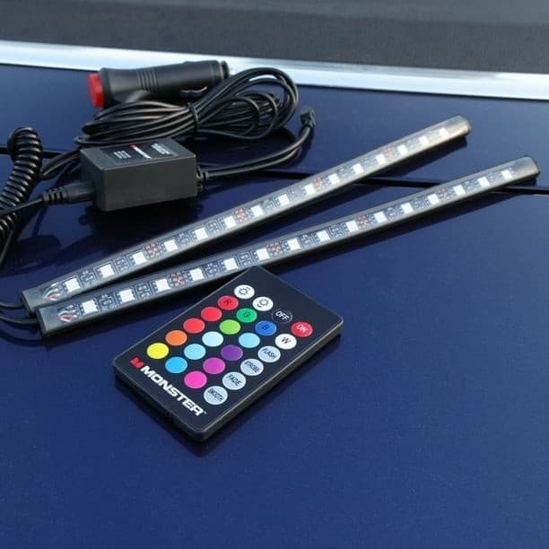 Monster RGB LED Car Interior Lights 2-Pack 10.5" Multicolor Strips with Remote - Thumbnail 4