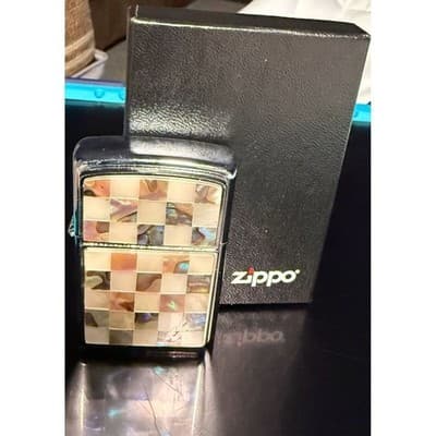 Zippo 2002 Mother of Pearl Abalone Checkerboard Lighter Vintage USA Made F 02 - Thumbnail 4