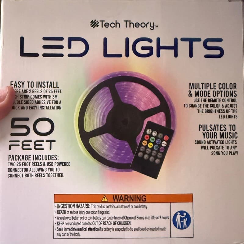 Tech Theory 50 Feet RGB LED Light Strip with Remote and Music Sync - Thumbnail 2