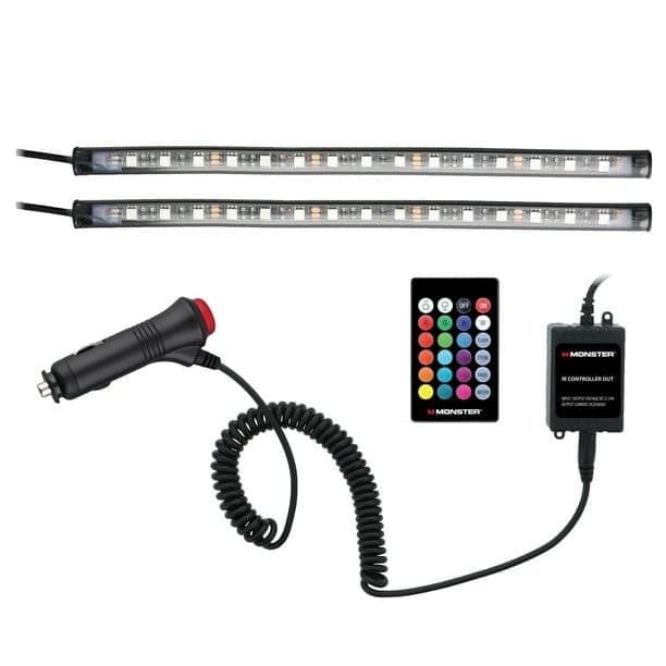 Monster RGB LED Car Interior Lights 2-Pack 10.5" Multicolor Strips with Remote - Thumbnail 8