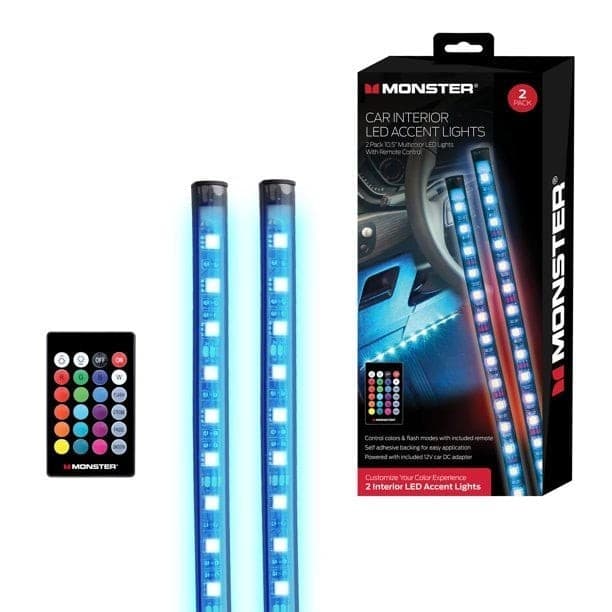 Monster RGB LED Car Interior Lights 2-Pack 10.5" Multicolor Strips with Remote - Thumbnail 9