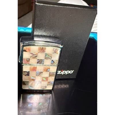 Zippo 2002 Mother of Pearl Abalone Checkerboard Lighter Vintage USA Made F 02 - Thumbnail 7