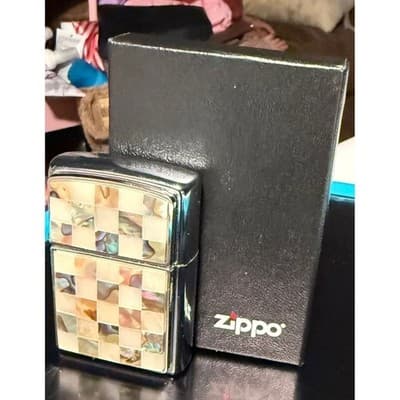 Zippo 2002 Mother of Pearl Abalone Checkerboard Lighter Vintage USA Made F 02 - Thumbnail 5