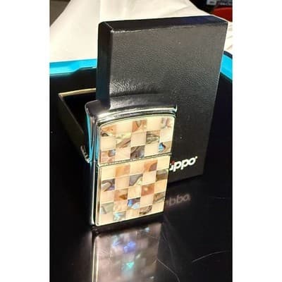 Zippo 2002 Mother of Pearl Abalone Checkerboard Lighter Vintage USA Made F 02 - Thumbnail 6