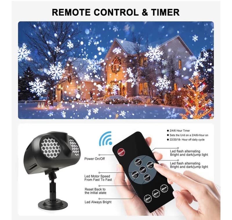 Dual-Head Christmas Snowflake Projector Lights Outdoor, IP65 Waterproof LED Snow - Thumbnail 3