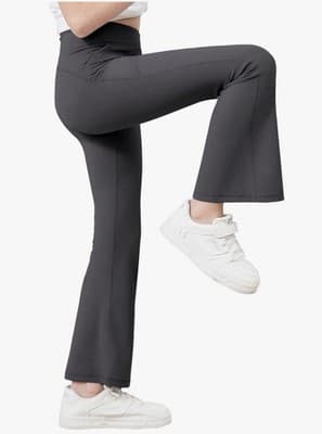 Black Cherry Girls Flare Leggings – Bootcut Yoga Pants w/ Pockets - Thumbnail 3