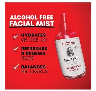 THAYERS Facial Mist Witch Hazel Aloe Vera Formula Rose Petal Toner 8 oz - Thumbnail 2