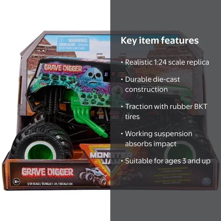 Monster Jam Official Grave Digger Die-Cast Monster Truck 1:24 Scale - Thumbnail 2