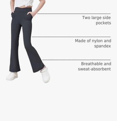 Black Cherry Girls Flare Leggings – Bootcut Yoga Pants w/ Pockets - Thumbnail 4