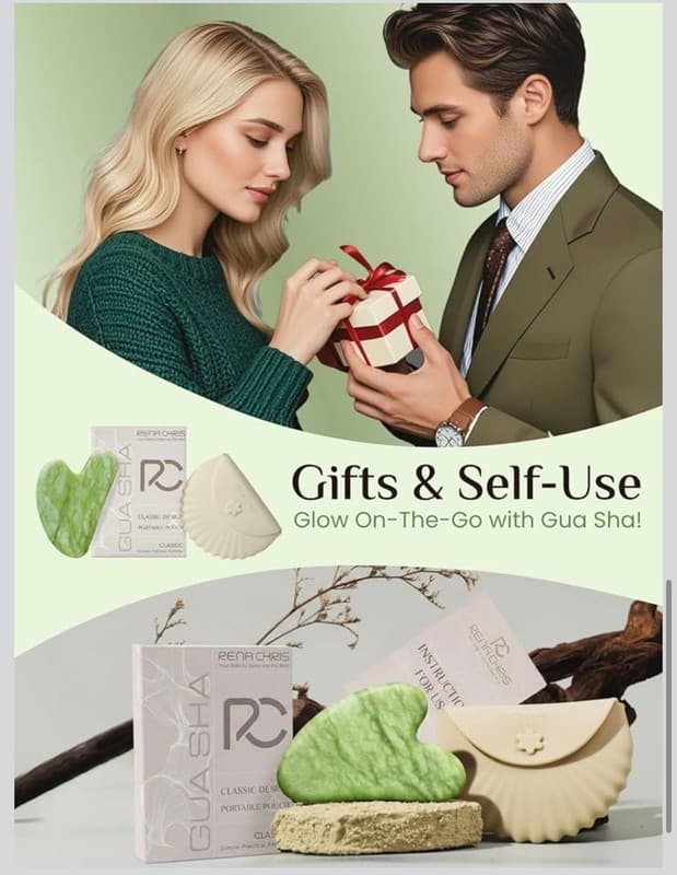 RENA CHRIS 100% Natural Xiuyan Jade Gua Sha Facial Tool with Silicone Seashell P - Thumbnail 6