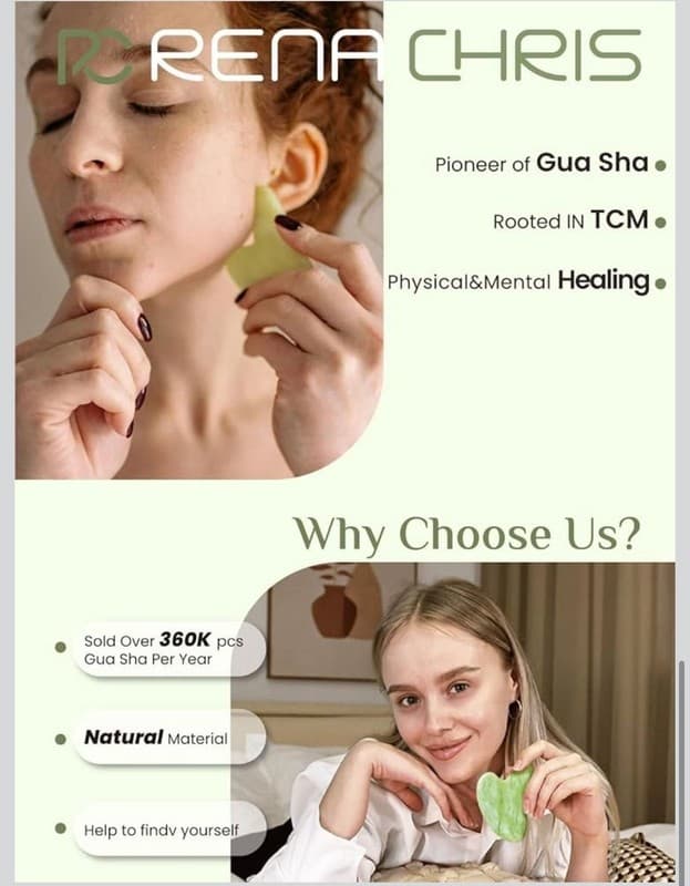 RENA CHRIS 100% Natural Xiuyan Jade Gua Sha Facial Tool with Silicone Seashell P - Thumbnail 7