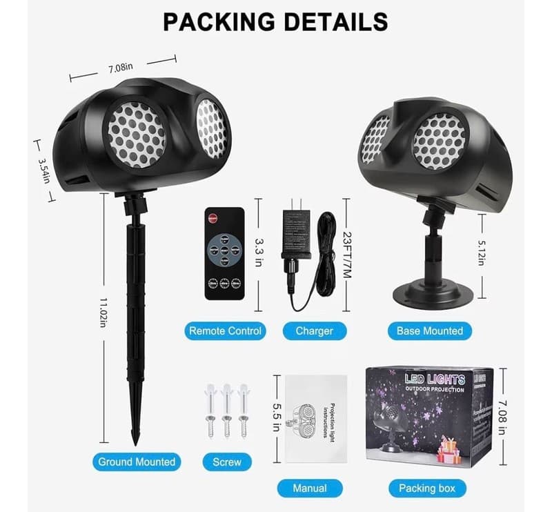Dual-Head Christmas Snowflake Projector Lights Outdoor, IP65 Waterproof LED Snow - Thumbnail 6