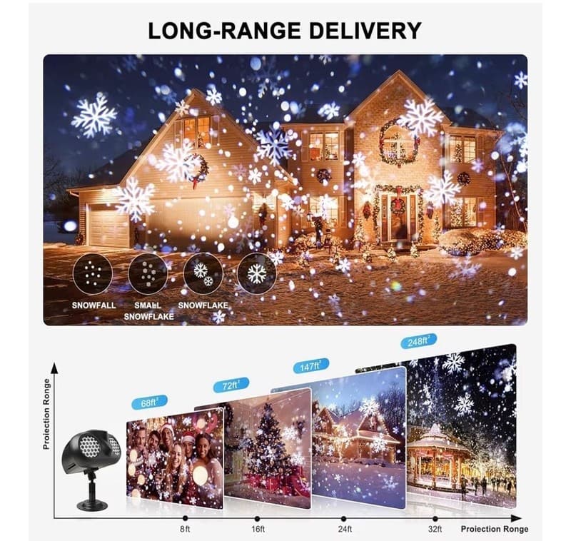 Dual-Head Christmas Snowflake Projector Lights Outdoor, IP65 Waterproof LED Snow - Thumbnail 2