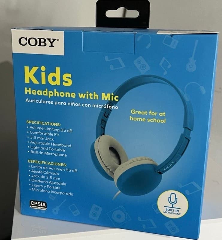 Coby CVHK851BL Kids Wired Headphones with Mic Volume Limiting Blue - Thumbnail 3